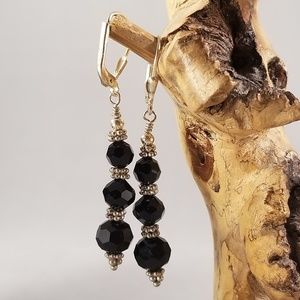 Black Swarovski & Sterling Silver Earrings